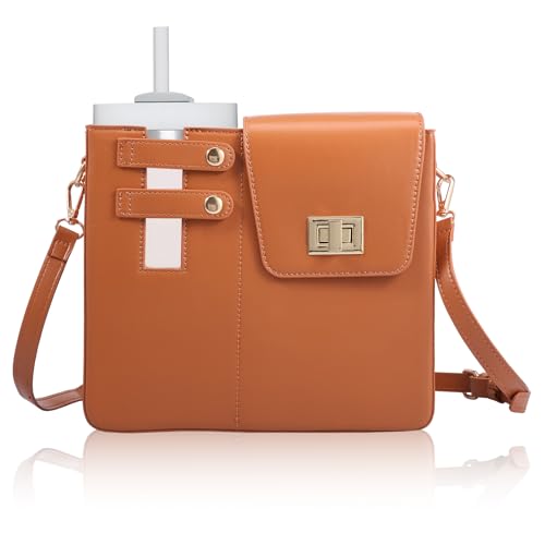 Bolsa tiracolo de couro PU para esportes ao ar livre, bolsa tiracolo multifuncional à prova d'água com alça de ombro removível ajustável, (café)