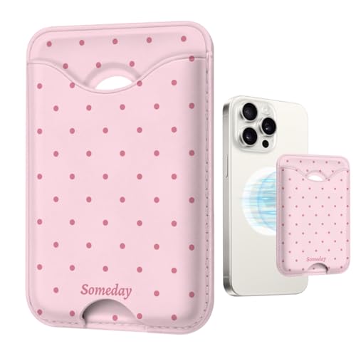 Image of Polka Dots Magnetic Wallet Compatible with Magsafe Wallets for iPhone 17 /16 /15 /14 /13 /12 Series Pro Max Plus Cute Phone Magnet Card Holder Fit 3 Cards for Women Girl Lether Mag Safe Pink