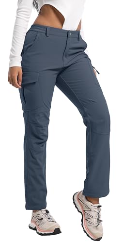 AREOUTS Women's Snow Ski Pants Fleece Lined Waterproof Softshell Insulated Winter Outdoor Hiking Cargo Pants Cool Gray M