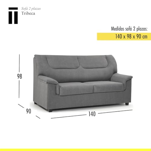Sofá 2 plazas SHIITO Tribeca gris de 140 cm para salones pequeños y espacios compactos 3