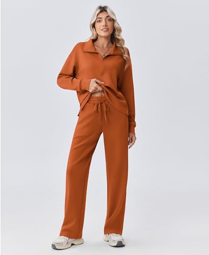 Image of PINSPARK 2 Piece Sets for Women 1 /2 Zip Sweatsuit Loose Fit Sweatshirt Straight Leg Pants 2026 Matching Outfit Fall Tracksuit