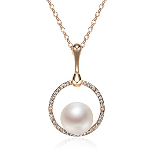 CRANE PEARL Perle Anhänger Rosegold, Kettenanhänger mit 10-11mm echter Perle und Cubic Zirkonia aus Rosévergoldete Legierung Kommt in Schmuck Box (Kommen Sie mit einer Kette kostenlos) Cover