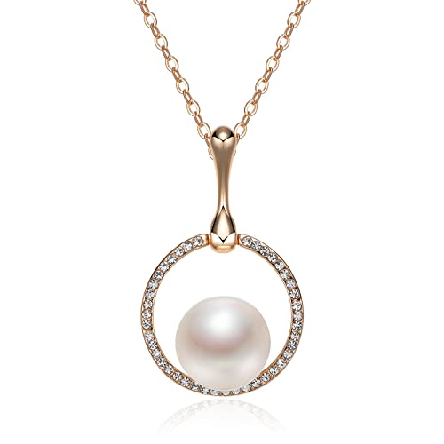 CRANE PEARL Perle Anhänger Rosegold, Kettenanhänger mit 10-11mm echter Perle und Cubic Zirkonia aus Rosévergoldete Legierung Kommt in Schmuck Box (Kommen Sie mit einer Kette kostenlos)