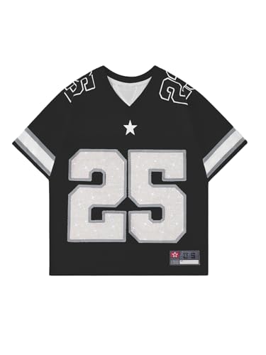 BEAUDRM Men's Jersey Shirts Rhinestone Number Graphic Tees Short Sleeve V Neck Casual Football T Shirt Streetwear Black XX-Large