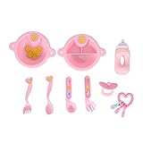 NUOBESTY Babypuppe Fütterungsset mit Schnullergabel Schüssel Milchflasche Nippel Spielzeug pink
