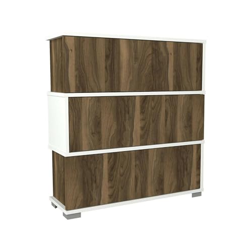 Armoire à chaussures 90 cm rangement entrée blanc et noyer