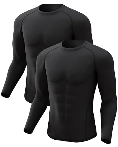 4 or 2 Men's Thermal Shirt Long Sleeve Fleece Lined Tops Base Layer Compression Undershirt Athletic Sport Gear