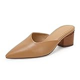 Coutgo Womens Pointed Toe V Cut Mules Chunky Block Heels Slip On Clogs Fashion Office Slides Shoes,Brown,Size 8