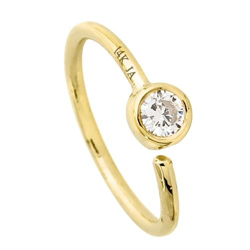 20G 14K Yellow Gold Moissanite Nose Hoop Ring 2mm(0.03ctw) Solitaire Bezel Set Moissanite 8mm Twist-open Nostril Ring Cartilage Hoop Tragus Ring Unisex 14KNHBZ-MNT20YG