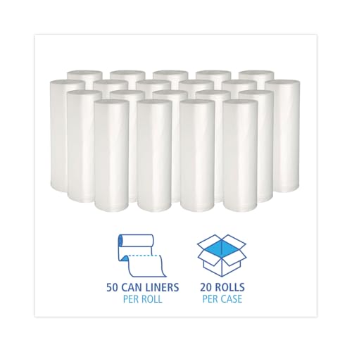 Image of Boardwalk BWK243306 High-Density Can Liner, 12-16gal, 24 inch x 33 inch, 6mic, Natural, 50 Bags per Roll (Case of 20 Rolls)