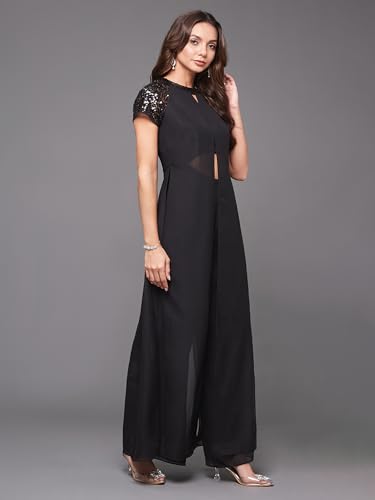 Image of Miss Chase Women's Keyhole Neck Regular Sleeve Regular Length Jumpsuit with Pockets