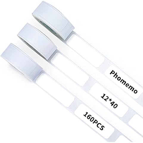 D30 Thermal Label Adhesive Labels Sticker Paper Square Label Waterproof, Suitable for School, Home, Office, Name, 3 Rolls 160 Labels/roll 12mm*40mm (White) Cover