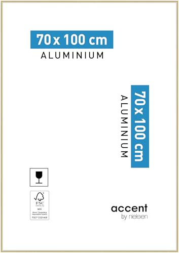 accent by nielsen Bilderrahmen, 70 x 100 cm, Aluminium, Gold glanz, Posterrahmen zum Aufhängen im Hoch- & Querformat, Echtglas, Accent