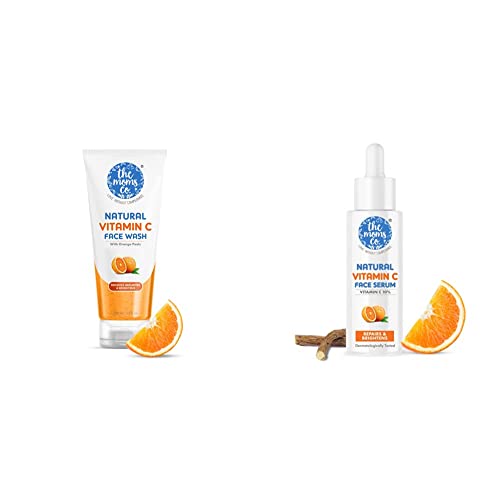 Image of The Moms Co Natural Vitamin C Face Wash For Women & Men | Oil Free Look I Orange Beads I 100Ml & Vitamin C Face Serum For Men & Womenl 10 Percent Vitamin C L 30 Ml