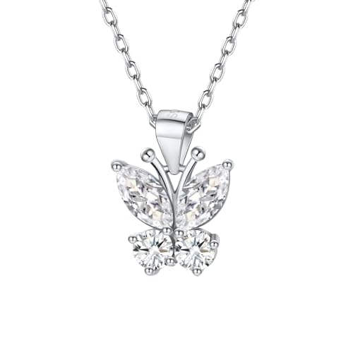 925 Sterling Silver Butterfly Necklace/Antler Deer Necklace,Adjustable Silver Birthstone Necklace for Women,Birthstone Jewelry Gift for Her 04.April(D