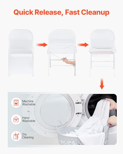 Image of VEVOR Chair Covers, Polyester Spandex Chair Cover, Stretch Slipcovers for Wedding Party Dining Banquet Flat-Front Chair Covers (White-c, 150PCS)