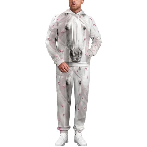Survêtement homme motif cheval ensemble deux pièces décontracté avec pull à capuche