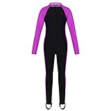 FEESHOW Jungen Mädchen Einteilige Bademode Neoprenanzug Lang mit Langen Ärmeln Kinder konservativ Schwimmanzug UPF 50+ Rosa 140-146
