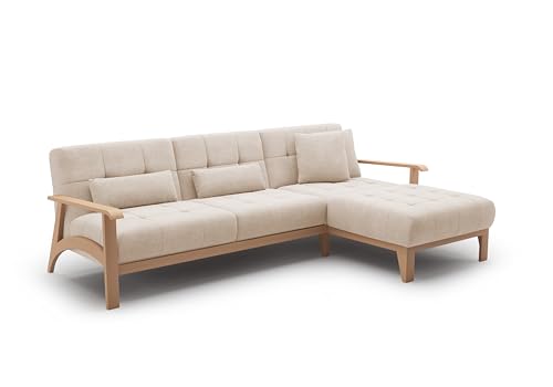 Cavadore Ecksofa Billan / Eckcouch im skandinavischen Design mit Longchair und massivem Holzgestell in Buche / 264 x 88 x 183 / Mikrofaser, Beige Cavadore Ecksofa Billan / Eckcouch im skandinavischen Design mit Longchair und massivem Holzgestell in Buche / 264 x 88 x 183 / Mikrofaser, Beige