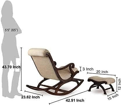 Image of 46Treeform� Handmade Wooden Rocking Chair /Relax Chair with Cushion Comfort and Footrest for Adults for Reading /Relaxing for Home (Sheesham Wood) (Off-White) (Cushion Comfort)