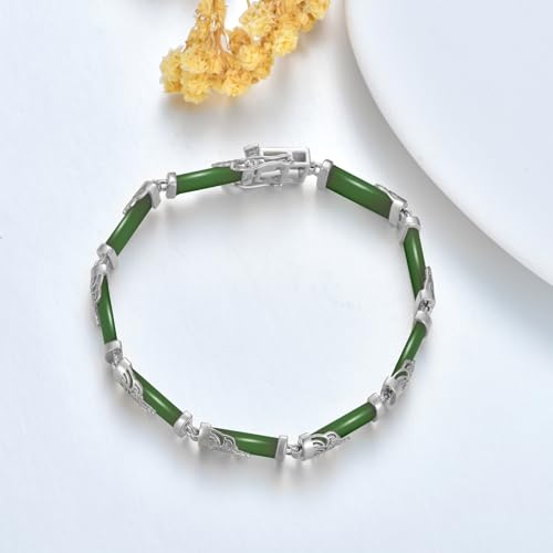 Jade Bracelet for Women 18kt Gold Plated Sterling Silver Jade Fortune Bangle Bracelet Fine Jewelry Birthday Christmas Gifts for Mom Grandma Wife4