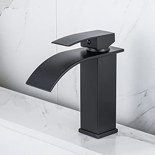 Robinet de lavabo cascade noir en acier inoxydable pour meuble vasque de salle de bain