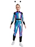 Agoky Disfraz De Cosplay De Alienígena Para Niñas Mono De Astronauta Espacial Robot Brillante Metálico Con Aro Para El Pelo Azul negro 9-10 años