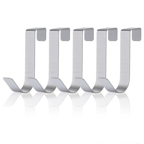 WLLHYF Paquete de 5 ganchos de acero inoxidable a prueba de agua para puerta de ducha para baño, puerta de cristal sin marco, 2,1 cm, para colgar toallas, bata, cepillo de ropa, negro mate (plata)