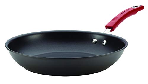 Image of Rachael Ray Brights Hard Anodized Nonstick Frying Pan / Fry Pan / Hard Anodized Skillet - 12.5 Inch, Gray with Red Handles