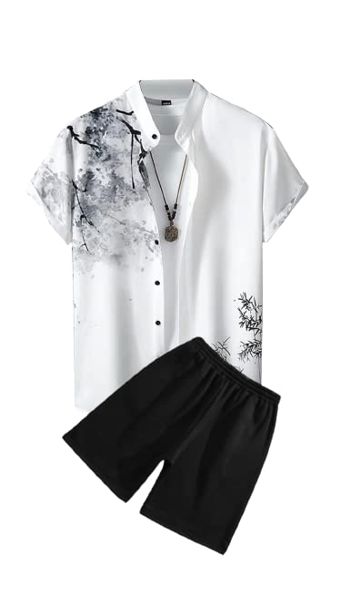 Men's Soft Poly Lycra Digital Prined Shirts with Pajama Shorts Night Suit Set