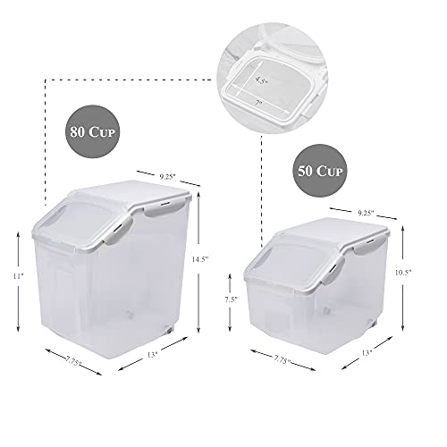 Hanamya Food Storage Container With Measuring Cup, Bpa Free, 50-Cup, For Rice | Grain | Pet Food | Flour, Clear & Off White #TOP3