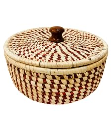 Swadeh Sabai Grass Serveware - Tandoor Tales Roti Box (8 inch by 3 inch): Handwoven Eco-Friendly Maroon Roti Basket, Lightweight & Durable Sustainable Dining Essential by Indian Artisans 1