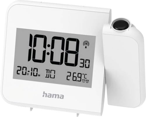hama hCc "Hvar" Projector Alarm Clock, Digital Radio-Controlled Alarm Clock, Wall or Ceiling Projection, white