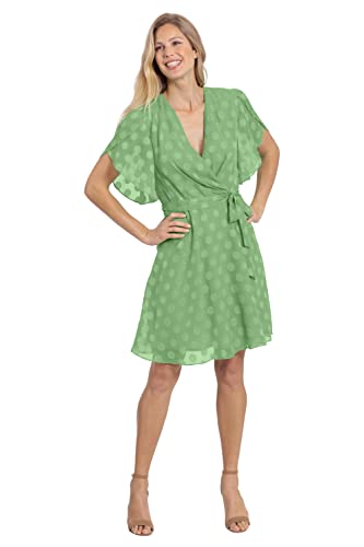 Image of London Times Women's Women's Dresses Pleat Tucks Surplice Draped Sleeve Flare Dress Guest of Occasion