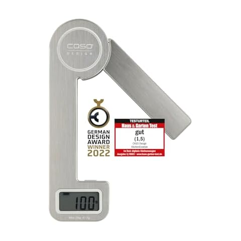 CASO Kitchen Ecostyle Design Kitchen Scales with Kinetic Energy, No Batteries Required, Up to 5 kg in 1 g Steps, Extra Flat, Stainless Steel Cover