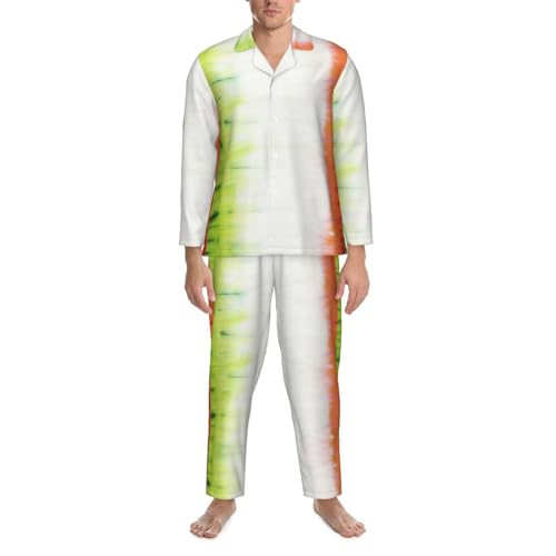 Tie Dyed Italian Flag Mens Pajamas Set Button Down Sleepwear Set Long Sleeve Loungewear With Pockets