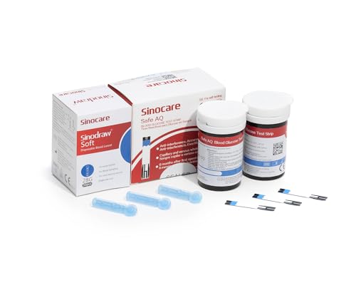 sinocare Tiras de glucose pour medidor de glucose Safe AQ Smart&Voice, data de validade fresca com 50 tiras e 50 ancetas em mg/dL