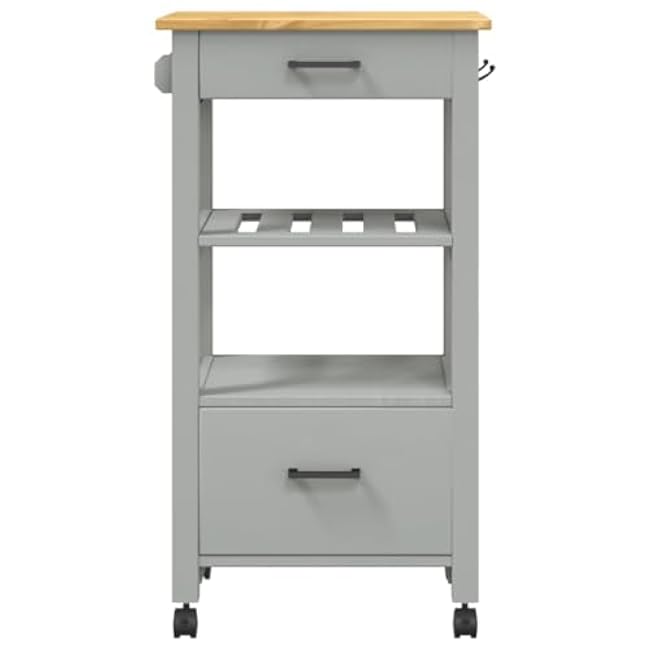 Vintage Wooden Kitchen Trolley with Drawers and Slatted Shelf, Solid Pine Wood Storage Cart with Lockable Wheels for Kitchen, Living Room, and Bathroom-JR1gIrib