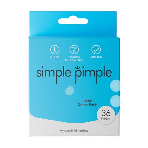 Simple Pimple Patches: Parches para granos invisibles, Pegatinas para granos cara, Acne Patch Hidrocoloide 8 horas de acción con 4 ingredientes para el acné, 36 parches para acne de uso diario