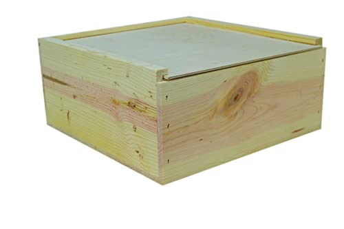 12X12X5 5/8 Inches Outside Dimensions, Wooden Box With Sliding Lid #TOP15