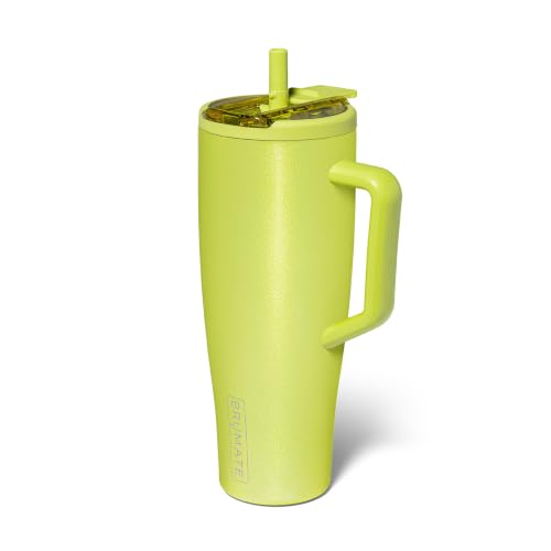 Image of BruMate Era Flip 40oz Tumbler with 100% Leakproof Covered Straw Lid | Hygienic Covered Straw | Insulated Stainless Steel Water Bottle with Handle | Cup Holder Friendly | BPA-Free (Lemon Lime)