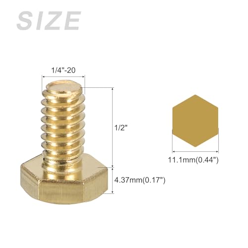 Image of METALLIXITY Hex Head Screw Bolt (1 /4-20x1 /2) 5Pcs, Brass Fully Threaded Solid Brass Hex Bolts Machine Screws - for Machinery Repair