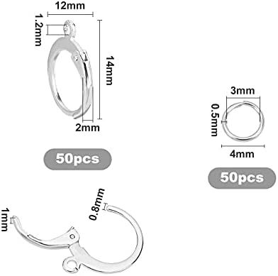 UNICRAFTALE about 100pcs Silver Leverback Earring Findings with Open Jump Rings Stainless Steel Earring Leverback Earring with Loop Lever Back Earring for DIY Earrings Making