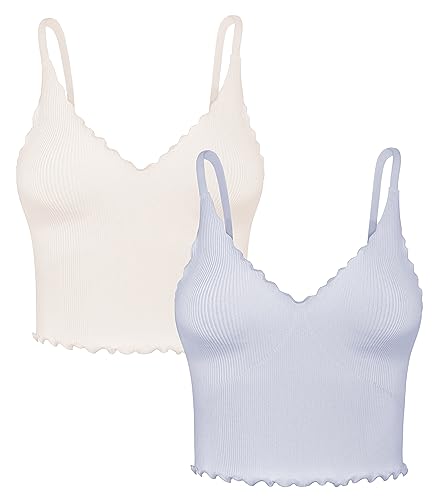 Image of Sunzel Tank Top for Women, V Neck Seamless Ribbed Crop Camisole with Ruffles