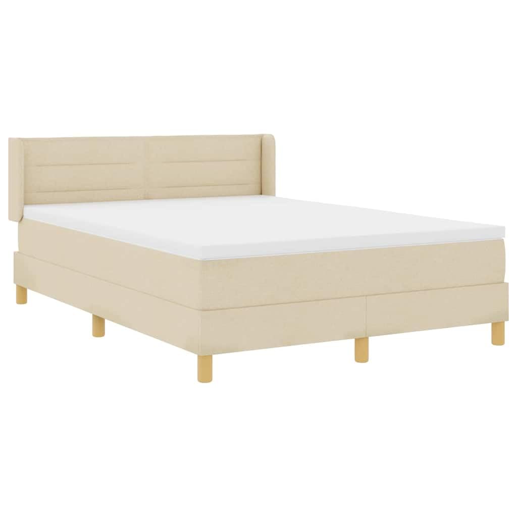 Boxspringbett mit Matratze und Topper Creme 140 x 200 cm Stoff, Doppelbett mit Lattenrost und Kopfteil, modernes Design für Schlafzimmer, langlebig und bequem