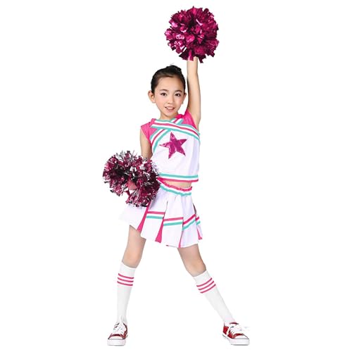 LOLANTA Cheerleading Costumes For Kids Cheer Uniform Girls Uniform Dress Cheer Pink, 8-10