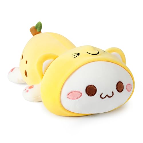 Shownicer, Gato de peluche, juguete suave kawaii, animales de peluche, cojín, regalo para niñas y niños de 3 años en adelante (Gato plátano, 30 cm)