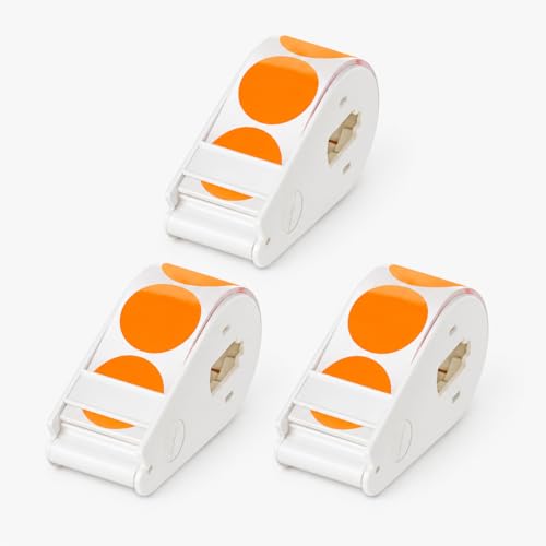 Image of Suitable for Lucky Sticker Transparent dot Sticker Dispenser. Includes 900 Pieces of 1-inch Orange dot Stickers, Round Color-Coding Labels, Ideal for Offices and classrooms.