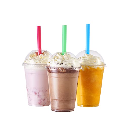 [100 Sets-16 oz.] Plastic Cups With Dome Straw Slot Lids PET Crys...