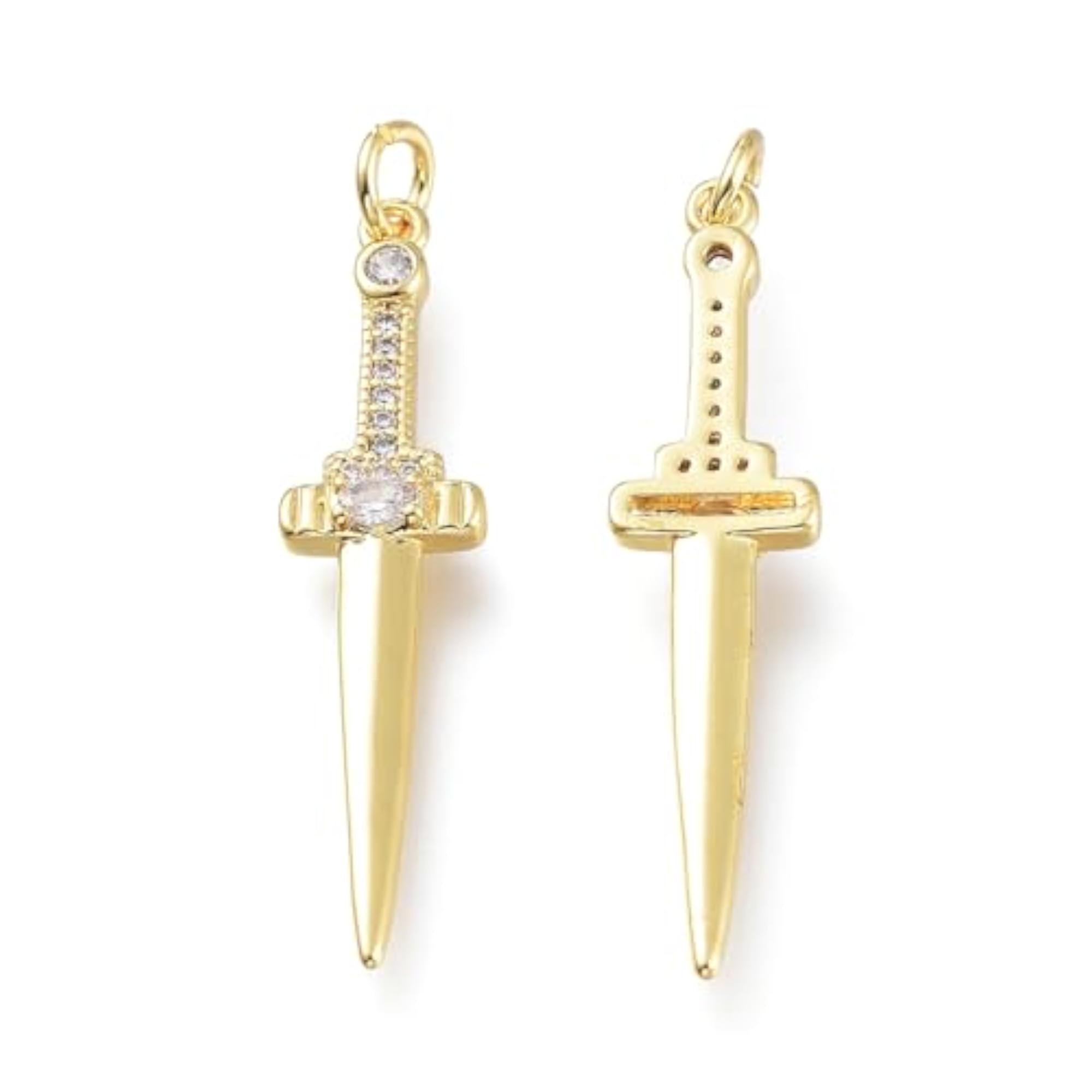 10pcs Brass Sword Shape Cubic Zirconia Pendants for DIY Jewellery